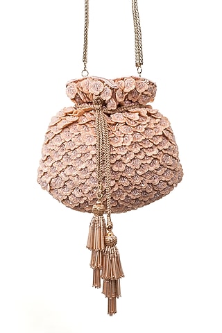 Pink Floral Embroidered Potli by SG BY SONIA GULRAJANI