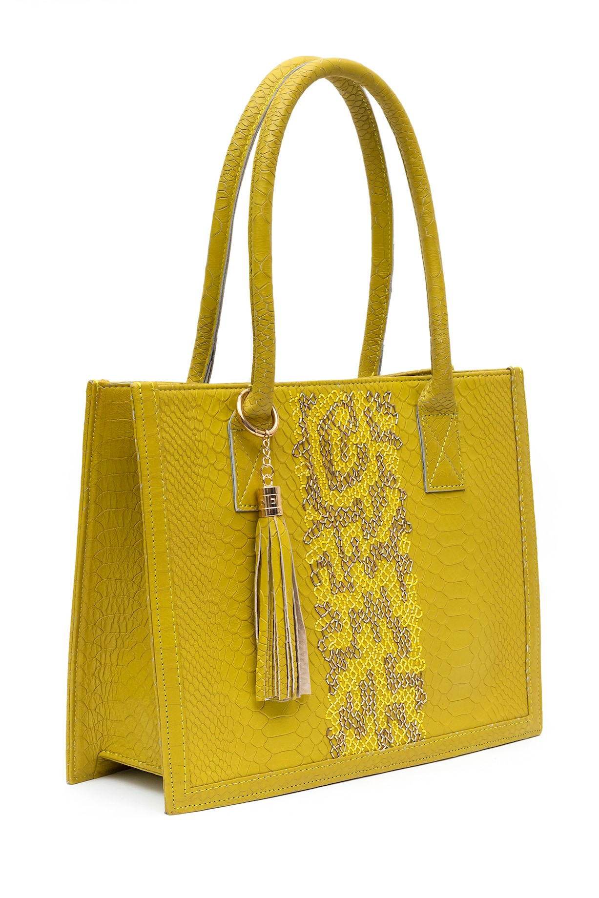 Ochre Yellow Textured Leather Tote Bag Design by SG BY SONIA GULRAJANI at  Pernia's Pop Up Shop 2023