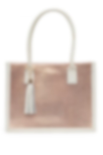 Rose Gold Textured Leather Tote Bag by SG BY SONIA GULRAJANI