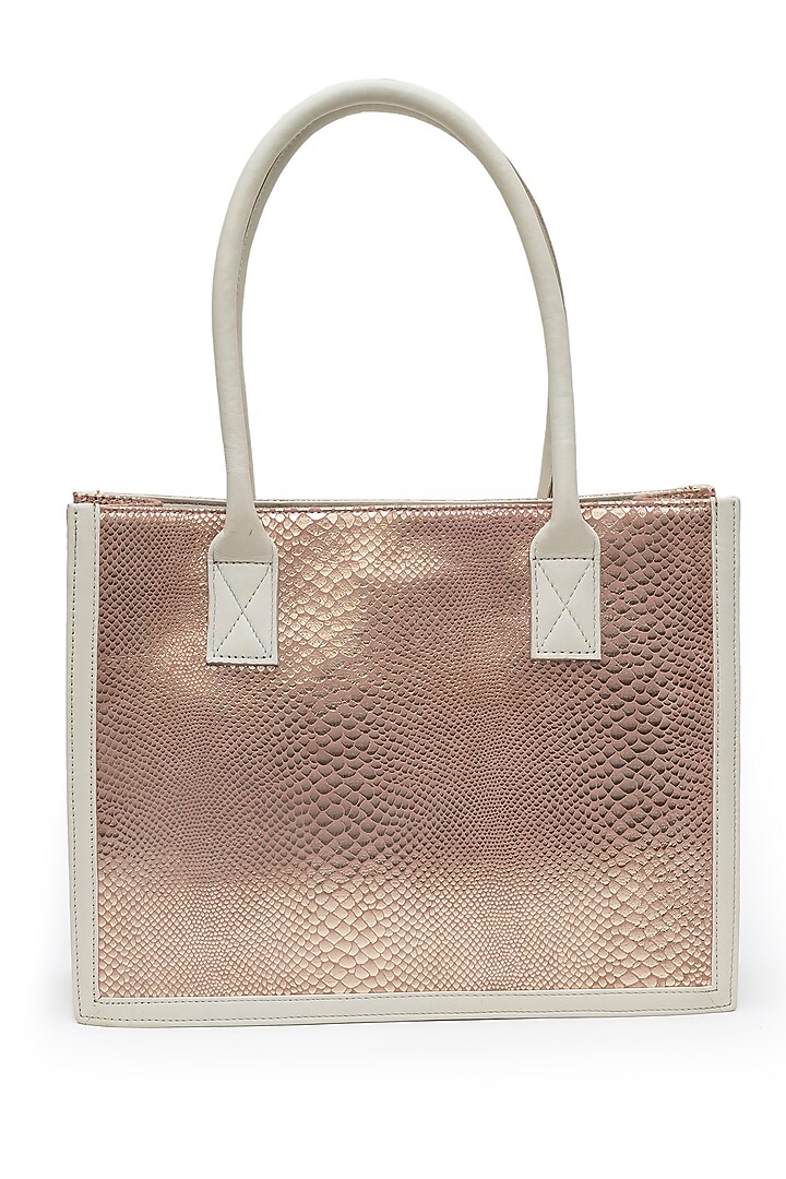 Rose Gold Textured Leather Tote Bag by SG BY SONIA GULRAJANI at Pernia's Pop Up Shop