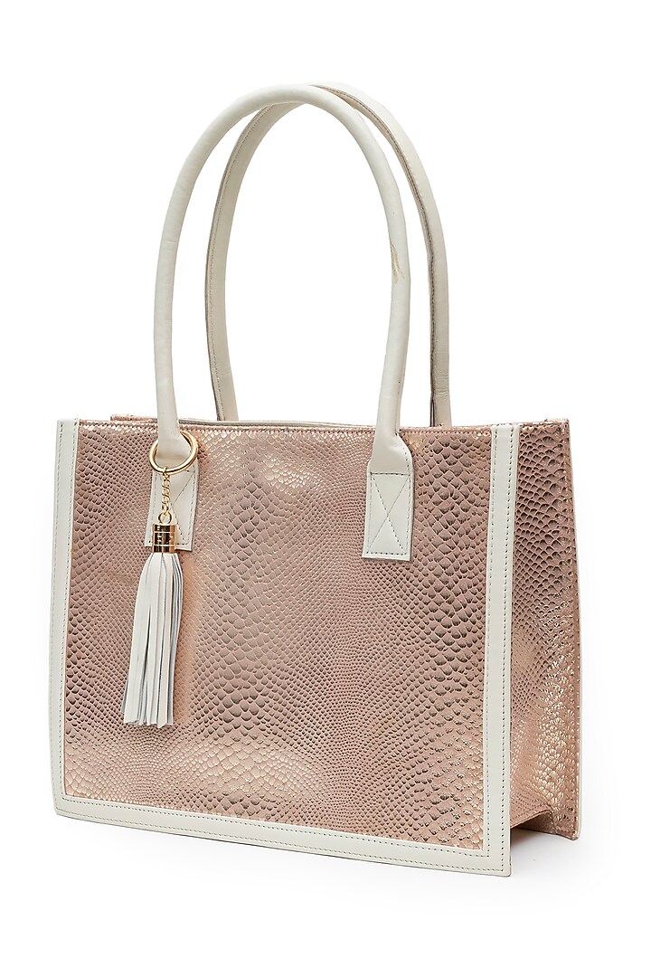 Rose Gold Textured Leather Tote Bag by SG BY SONIA GULRAJANI at Pernia's Pop Up Shop