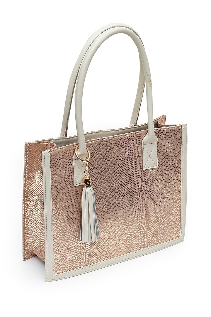Rose Gold Textured Leather Tote Bag by SG BY SONIA GULRAJANI at Pernia's Pop Up Shop