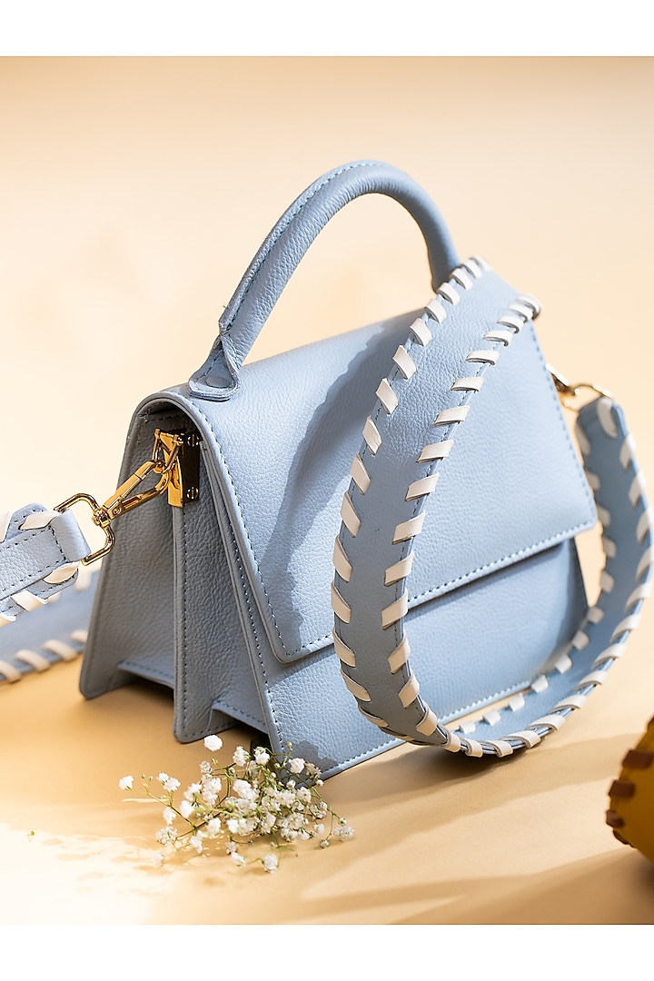 Powder Blue Genuine Leather Sling Bag by SG BY SONIA GULRAJANI