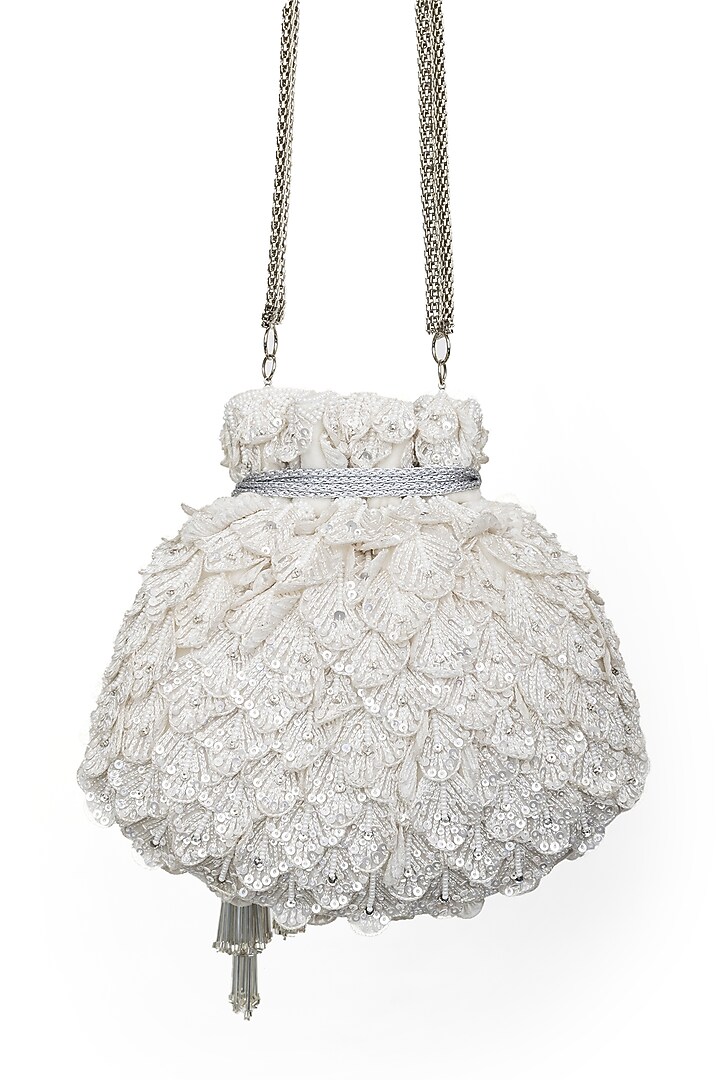 Ivory Raw Silk Embroidered Handcrafted Potli by SG BY SONIA GULRAJANI at Pernia's Pop Up Shop