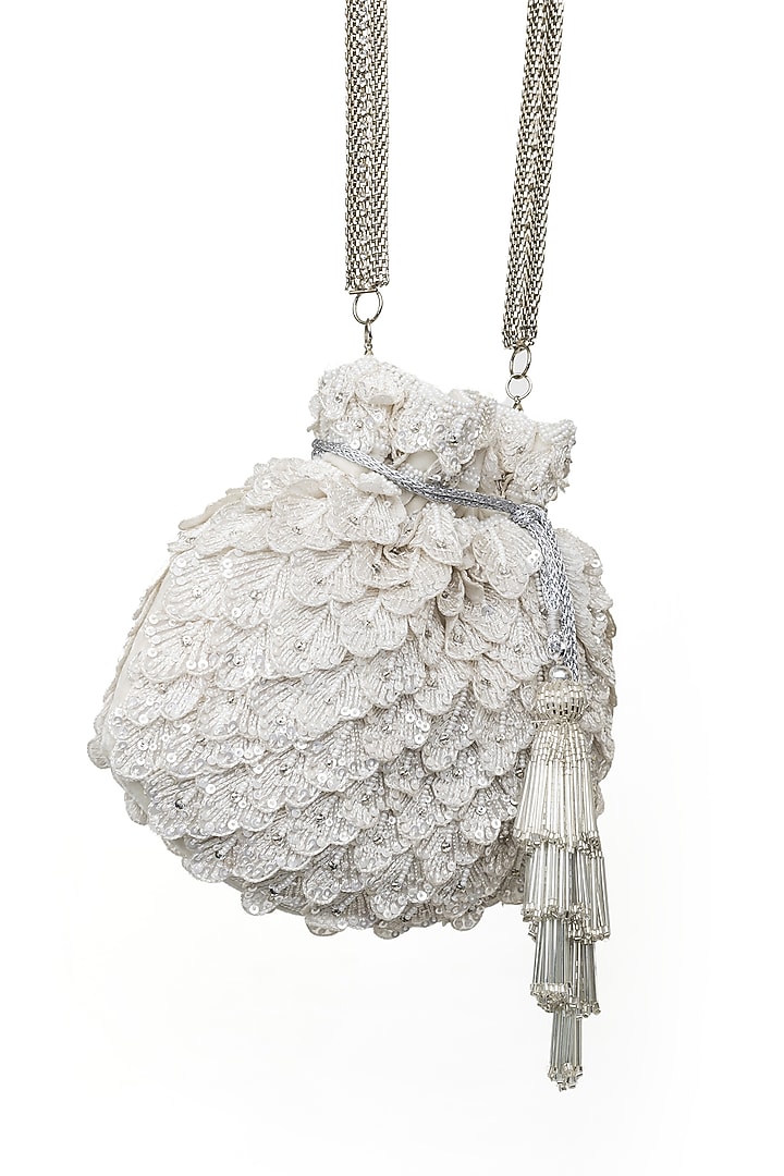 Ivory Raw Silk Embroidered Handcrafted Potli by SG BY SONIA GULRAJANI at Pernia's Pop Up Shop
