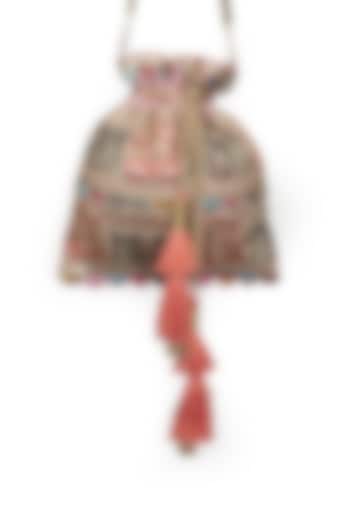 Multi-Colored Raw Silk Embroidered Handcrafted Potli by SG BY SONIA GULRAJANI at Pernia's Pop Up Shop