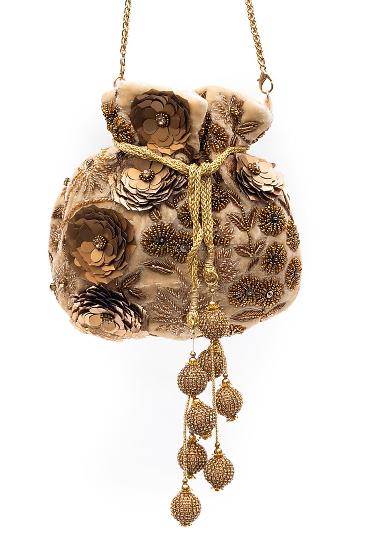 Ivory Velvet Sequins Work Potli by SG BY SONIA GULRAJANI at Pernia's Pop Up Shop