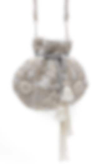 White Velvet Pearl & Sequins Work Potli by SG BY SONIA GULRAJANI at Pernia's Pop Up Shop