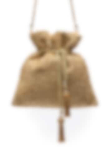 Gold Raw Silk Zari Work Potli by SG BY SONIA GULRAJANI at Pernia's Pop Up Shop