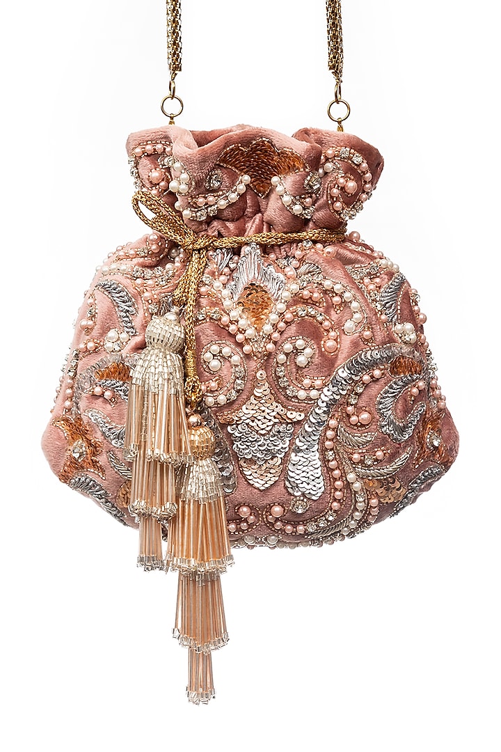 Pink Pearl Embroidered Handcrafted Potli by SG BY SONIA GULRAJANI