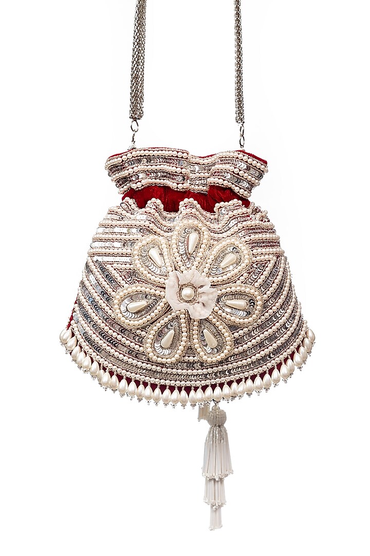 Ivory Embroidered Handcrafted Potli by SG BY SONIA GULRAJANI