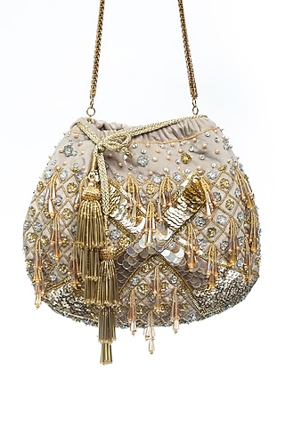 Off-White Sequins Embroidered Potli by SG BY SONIA GULRAJANI