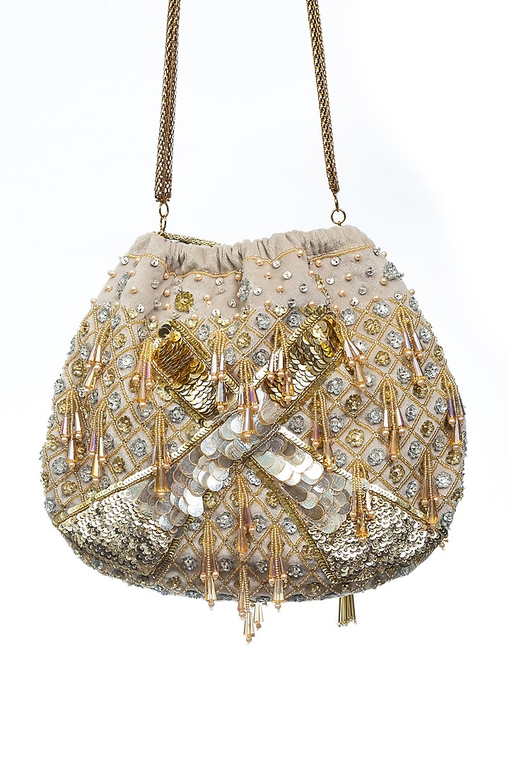 Off-White Sequins Embroidered Potli by SG BY SONIA GULRAJANI at Pernia's Pop Up Shop