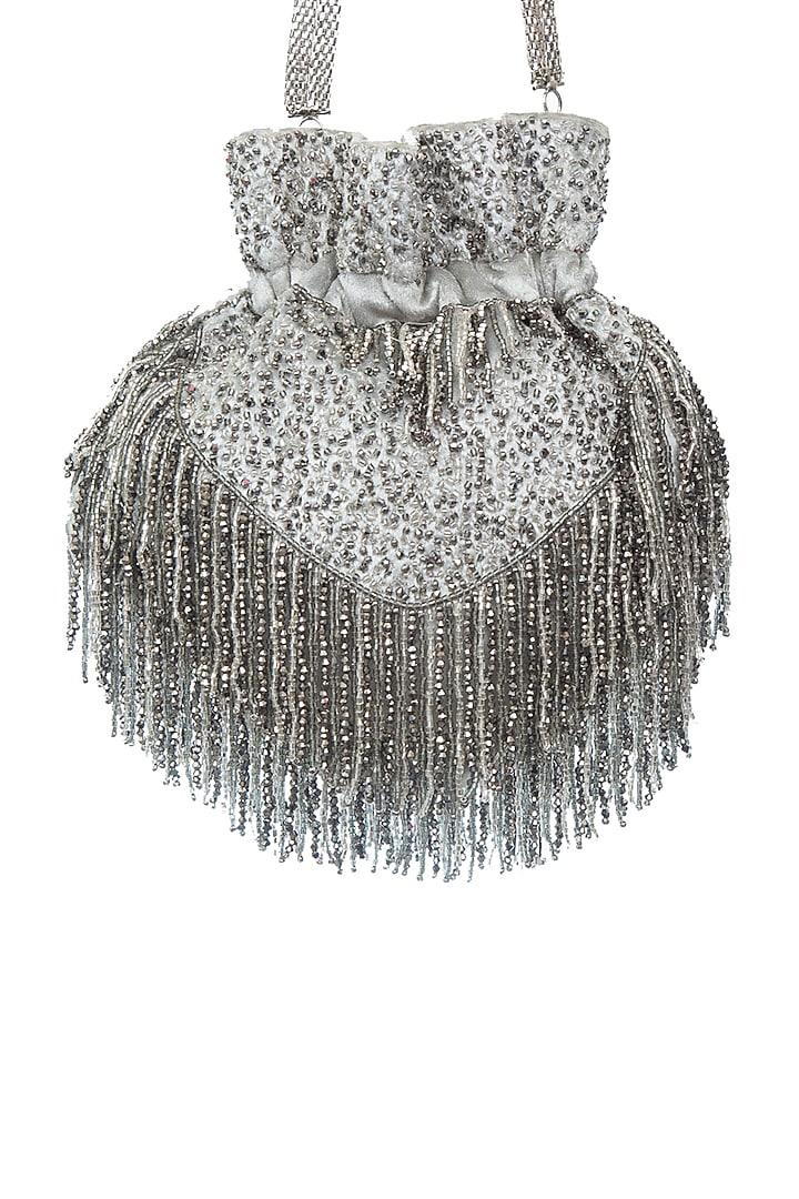 Grey & Silver Hand Embroidered Potli by SG BY SONIA GULRAJANI at Pernia's Pop Up Shop