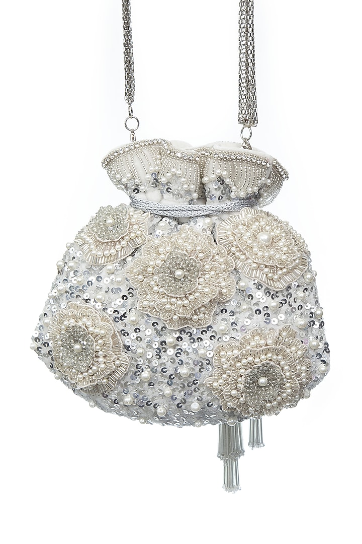 Ivory Pearl & Sequins Embroidered Potli by SG BY SONIA GULRAJANI at Pernia's Pop Up Shop