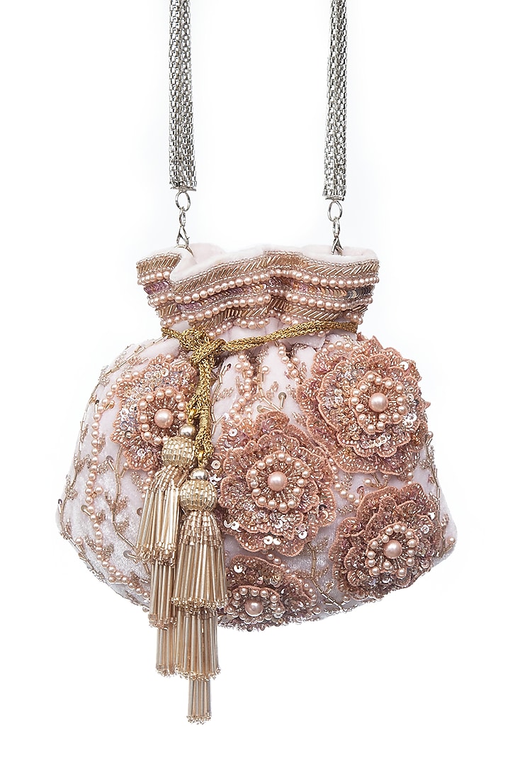 Rose Gold Handcrafted Potli With Embroidery by SG BY SONIA GULRAJANI