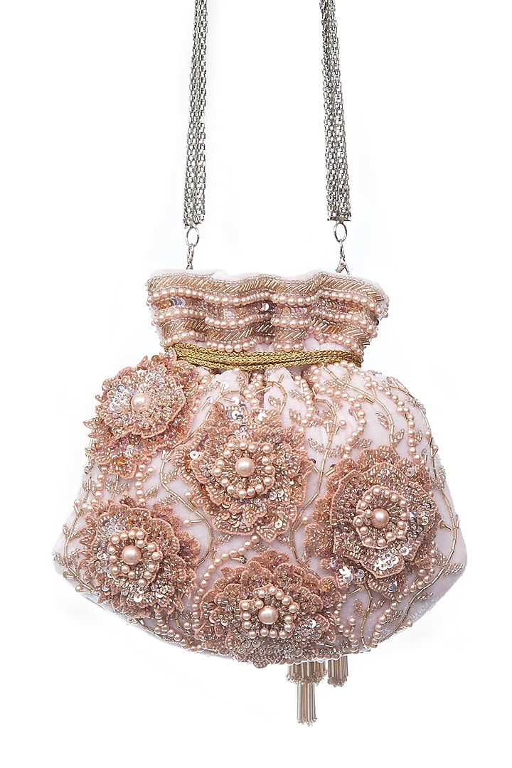 Rose Gold Handcrafted Potli With Embroidery by SG BY SONIA GULRAJANI at Pernia's Pop Up Shop
