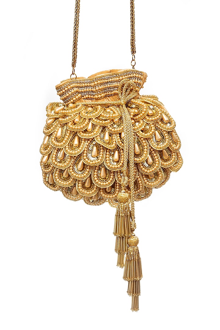 Gold Beaded Handcrafted Potli by SG BY SONIA GULRAJANI