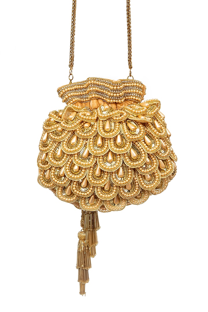 Gold Beaded Handcrafted Potli by SG BY SONIA GULRAJANI at Pernia's Pop Up Shop
