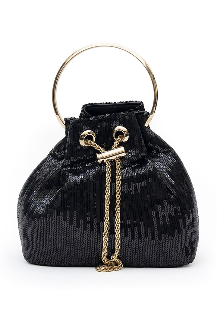 Black Sequins Hand Embroidered Ring Bag by SG BY SONIA GULRAJANI at Pernia's Pop Up Shop