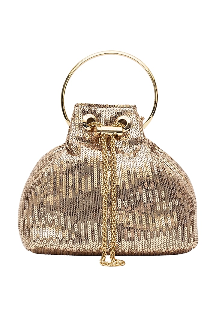 Gold Sequins Hand Embroidered Bucket Bag by SG BY SONIA GULRAJANI at Pernia's Pop Up Shop