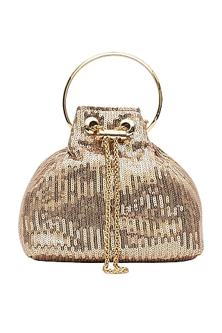 Gold Sequins Hand Embroidered Bucket Bag by SG BY SONIA GULRAJANI