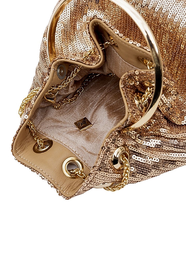 Gold Sequins Hand Embroidered Bucket Bag by SG BY SONIA GULRAJANI at Pernia's Pop Up Shop