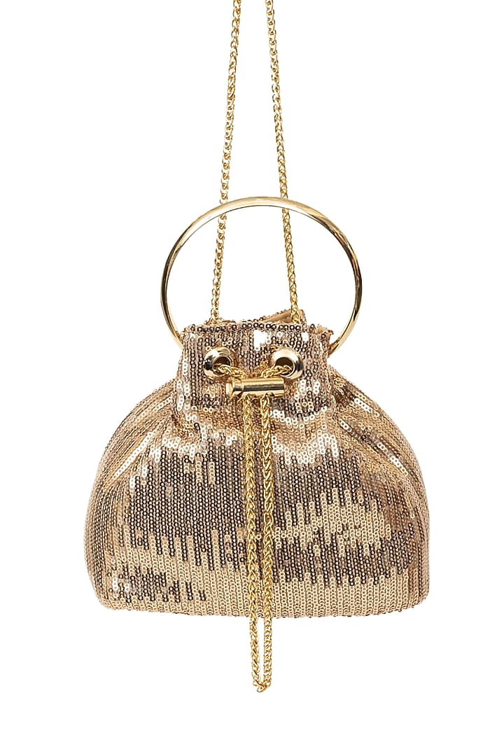 Gold Sequins Hand Embroidered Bucket Bag by SG BY SONIA GULRAJANI at Pernia's Pop Up Shop