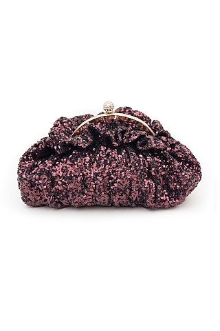 Red Soft Sequins Hand Embroidered Pouchette Bag by SG BY SONIA GULRAJANI
