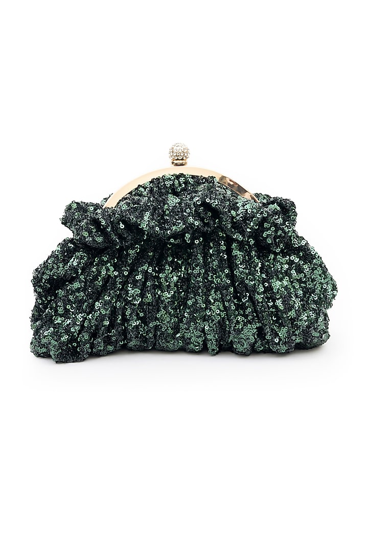 Emerald Green Soft Sequins Hand Embroidered Pouchette Bag by SG BY SONIA GULRAJANI at Pernia's Pop Up Shop