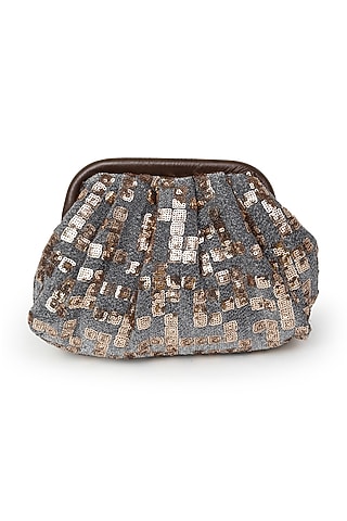 Brown Sequins Clutch Sling Bag by SG BY SONIA GULRAJANI