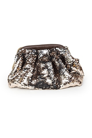 Brown & Gold Sequins Clutch Bag by SG BY SONIA GULRAJANI
