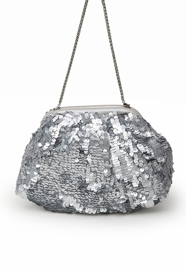 Silver Sequins Clutch Bag by SG BY SONIA GULRAJANI