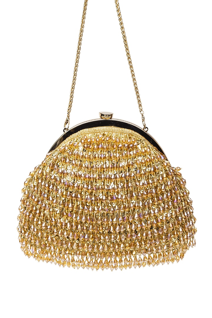 Gold Elysian Beads & Crystal Clutch by SG BY SONIA GULRAJANI