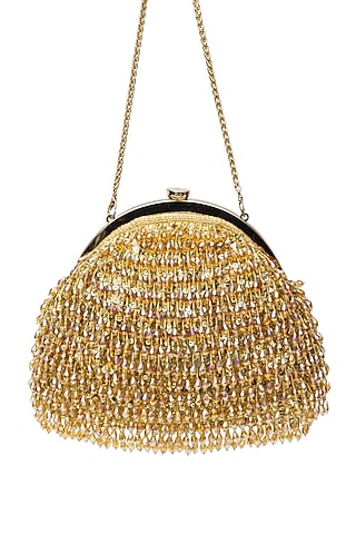 Gold Elysian Beads & Crystal Clutch by SG BY SONIA GULRAJANI