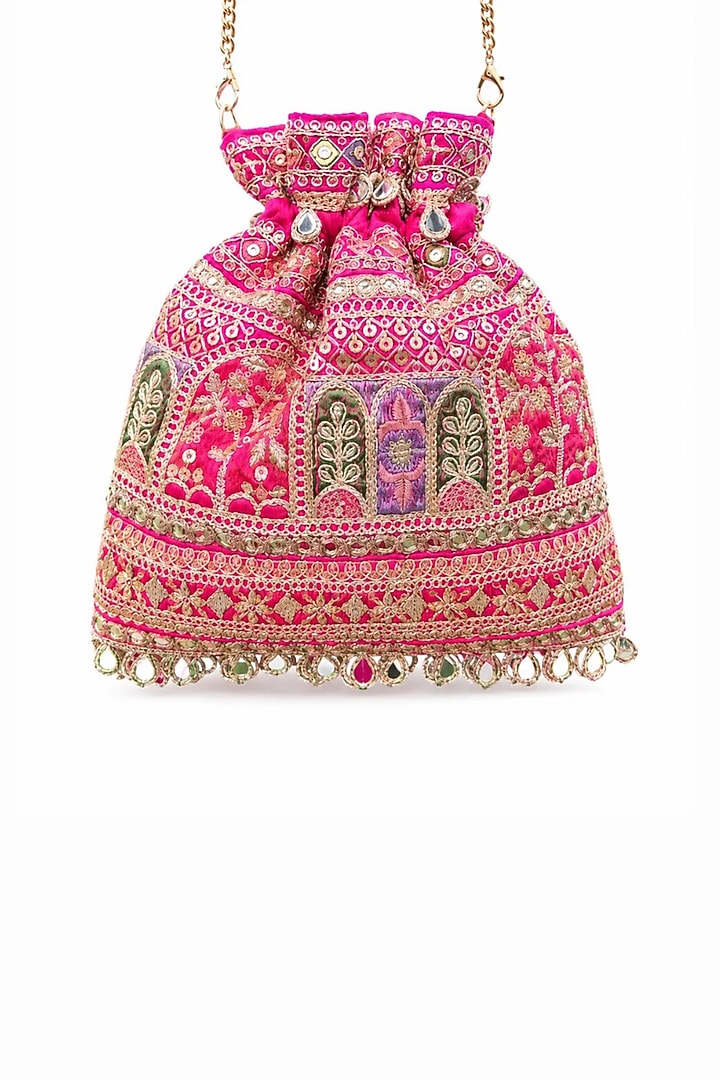 Pink Raw Silk Sequin & Zari Embellished Potli Bag by SG BY SONIA GULRAJANI at Pernia's Pop Up Shop