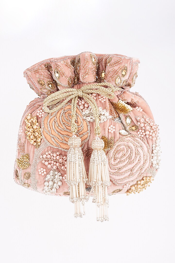 Rose Pink Hand Embroidered Potli by SG BY SONIA GULRAJANI at Pernia's Pop Up Shop