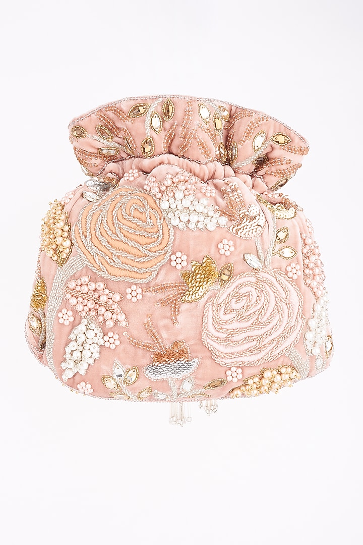 Rose Pink Hand Embroidered Potli by SG BY SONIA GULRAJANI at Pernia's Pop Up Shop