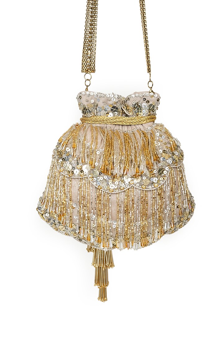 Gold Crepe Sequins Embroidered Potli by SG BY SONIA GULRAJANI at Pernia's Pop Up Shop