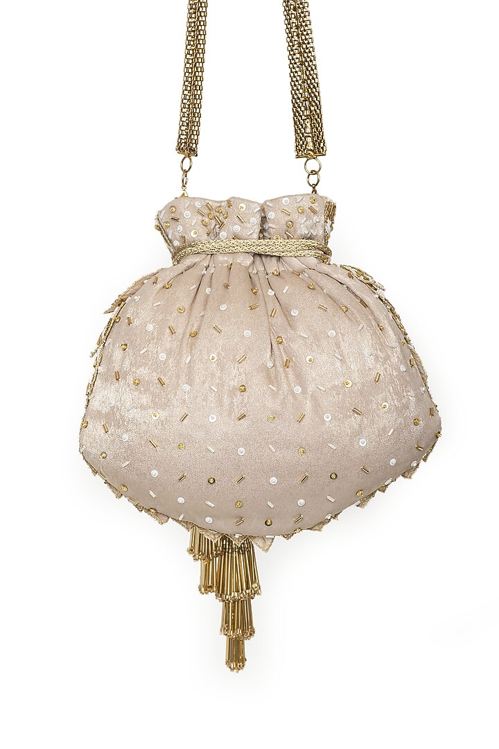 Gold Crepe Sequins Embroidered Potli by SG BY SONIA GULRAJANI at Pernia's Pop Up Shop