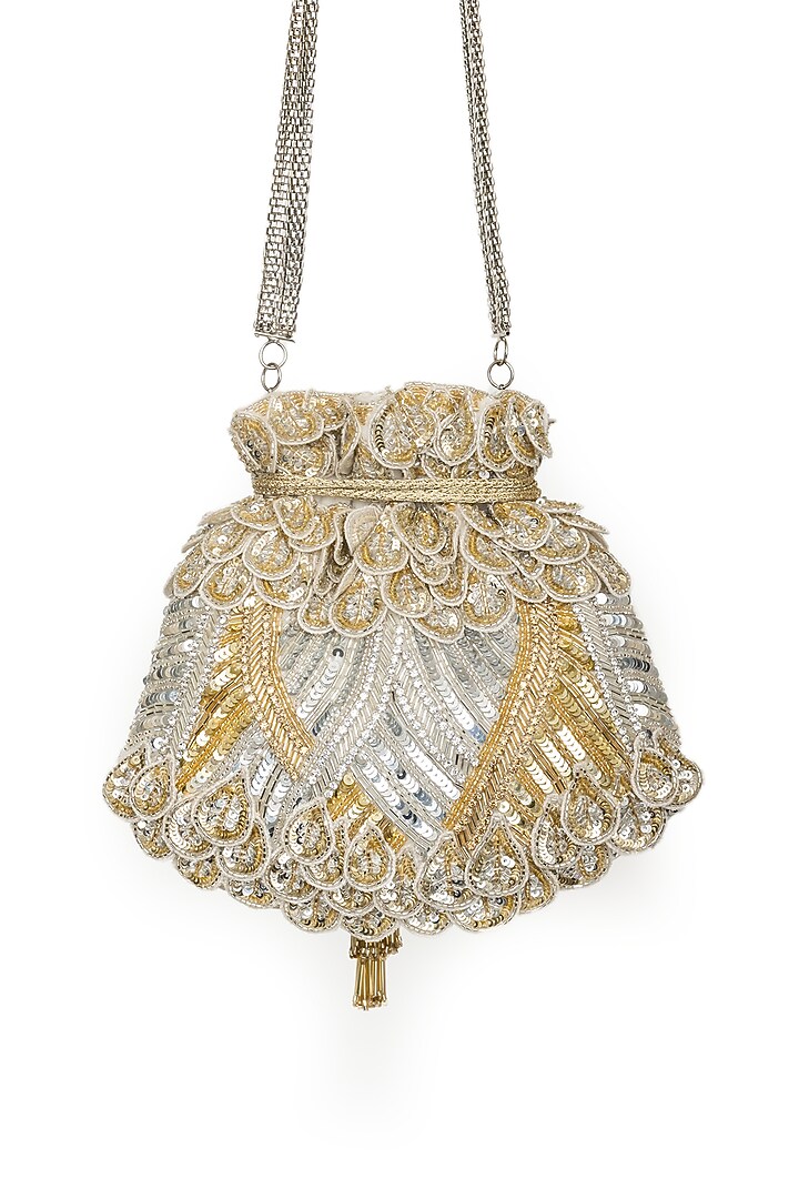 Gold & Silver Velvet Sequins Embroidered Potli by SG BY SONIA GULRAJANI at Pernia's Pop Up Shop