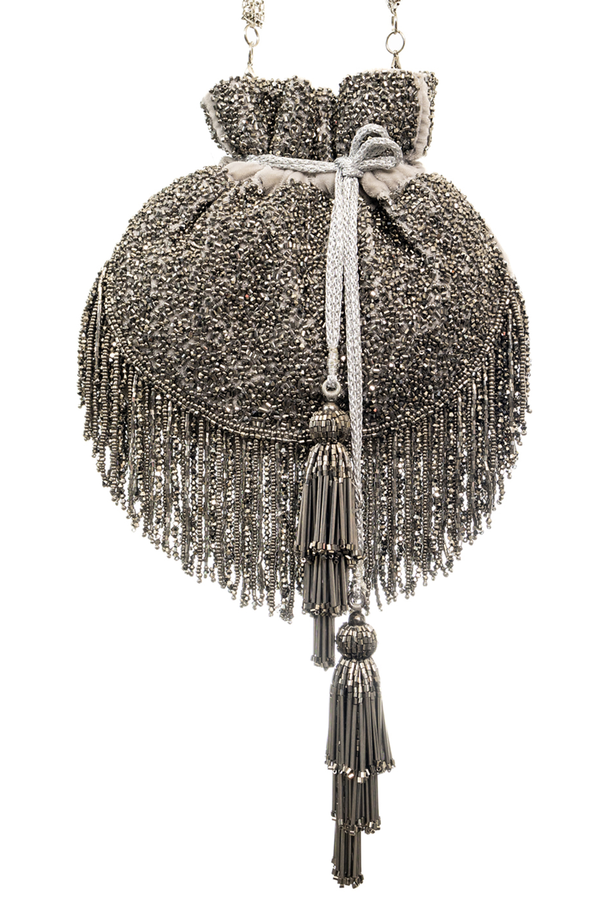 Gunmetal Embellished Potli by SG BY SONIA GULRAJANI