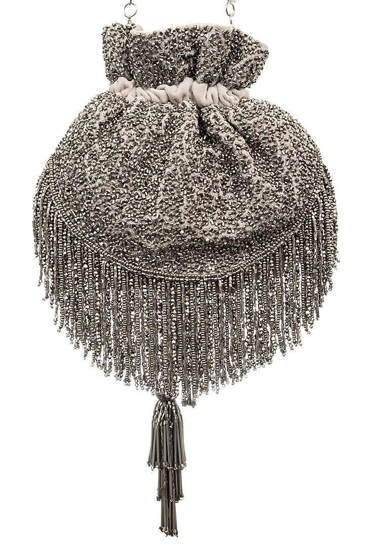 Gunmetal Embellished Potli by SG BY SONIA GULRAJANI at Pernia's Pop Up Shop