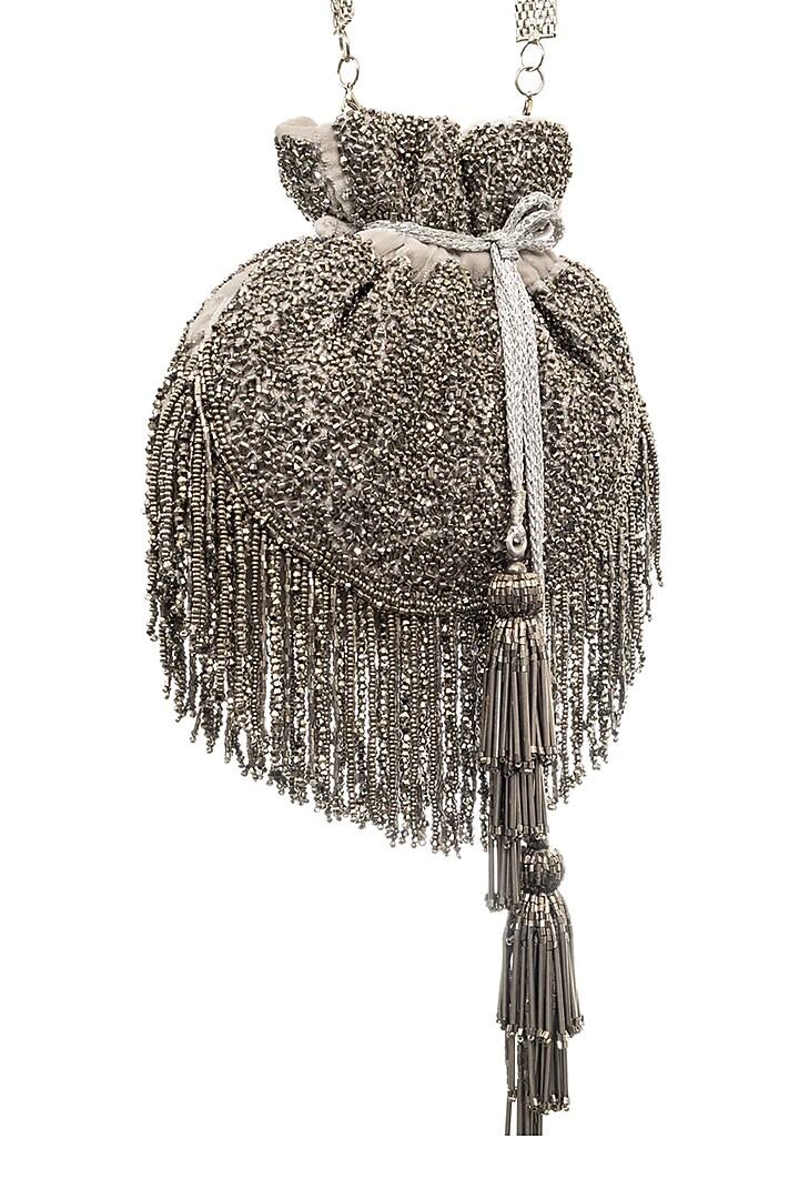 Gunmetal Embellished Potli by SG BY SONIA GULRAJANI at Pernia's Pop Up Shop