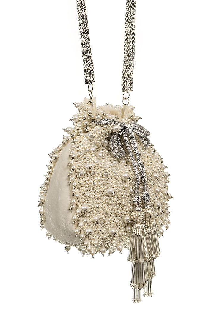 Ivory Embellished Potli by SG BY SONIA GULRAJANI at Pernia's Pop Up Shop