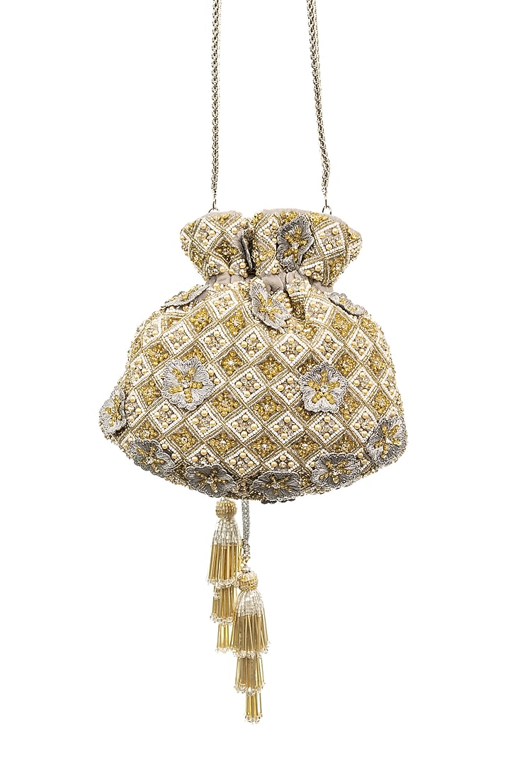Grey Embellished Potli by SG BY SONIA GULRAJANI at Pernia's Pop Up Shop