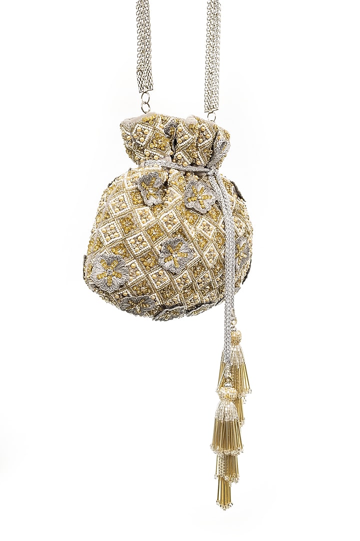 Grey Embellished Potli by SG BY SONIA GULRAJANI at Pernia's Pop Up Shop