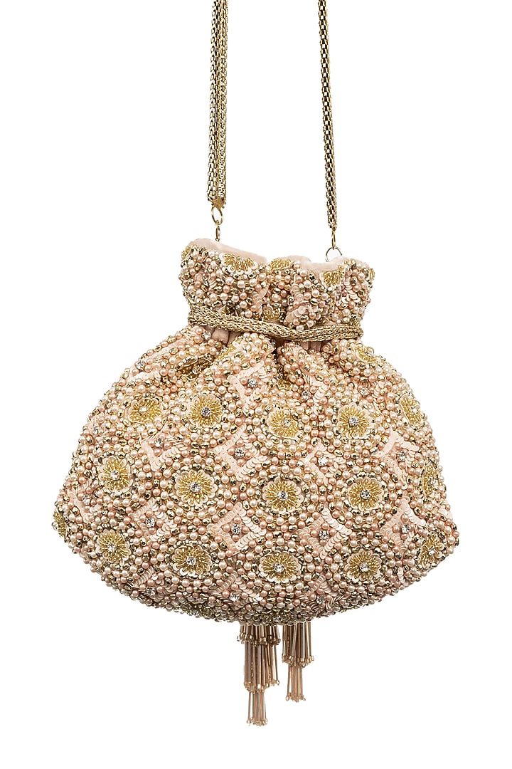 Pink Velvet Embellished Potli by SG BY SONIA GULRAJANI at Pernia's Pop Up Shop