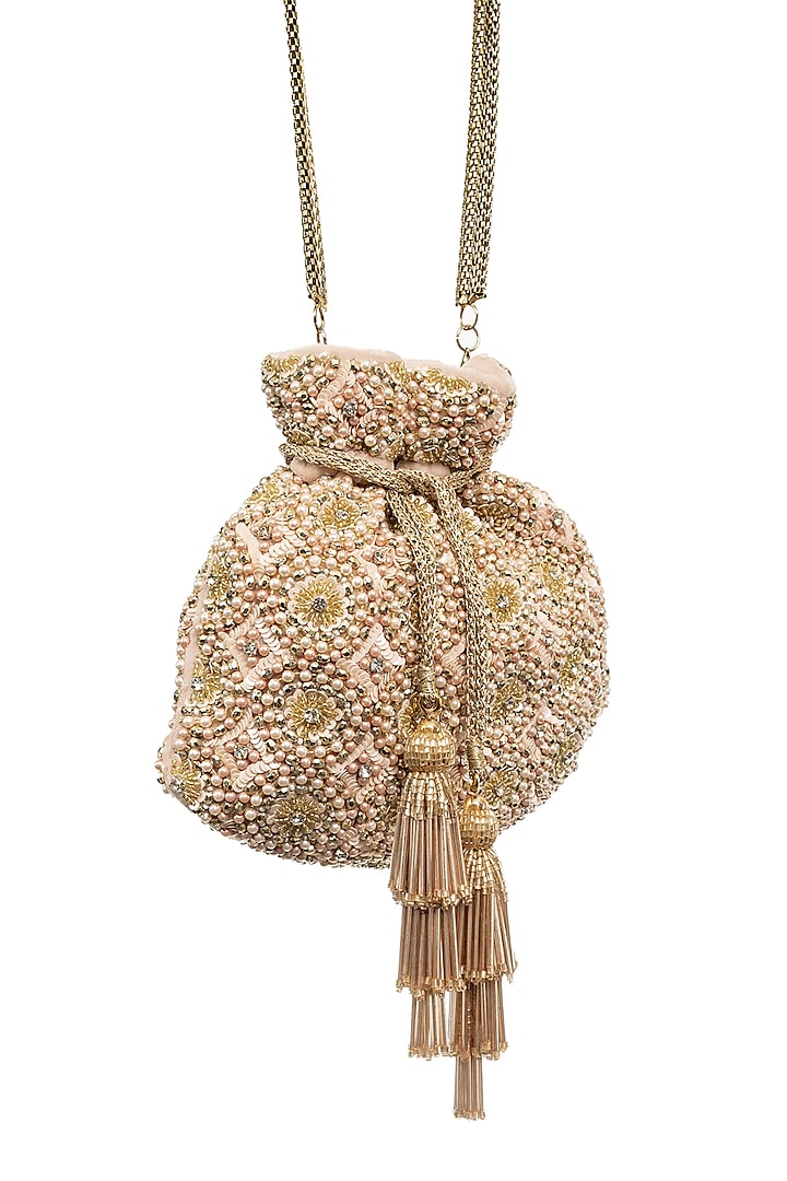 Pink Velvet Embellished Potli by SG BY SONIA GULRAJANI at Pernia's Pop Up Shop