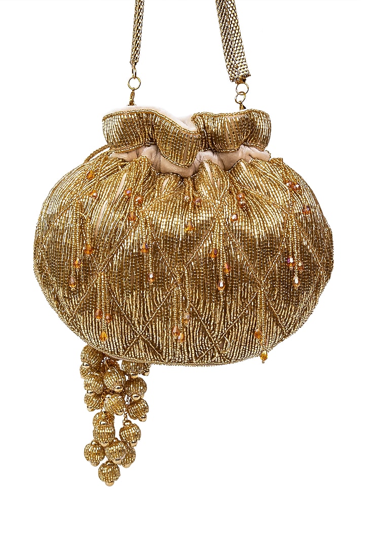 Gold Velvet Embellished Potli by SG BY SONIA GULRAJANI at Pernia's Pop Up Shop